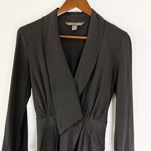 CLEARANCE - Charlie Jade Gray 100% Silk Long Sleeve Romper with Pockets - Picture 3 of 8
